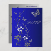 Blue, Silver Floral with Butterflies Reply Card 2 (Front/Back)