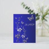Blue, Silver Floral with Butterflies Reply Card 2 (Standing Front)