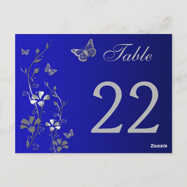 Blue Silver Floral with Butterflies Table Number (Back)