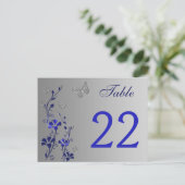 Blue Silver Floral with Butterflies Table Number (Standing Front)
