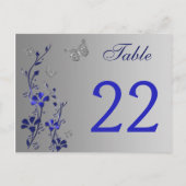 Blue Silver Floral with Butterflies Table Number (Front)