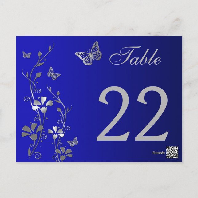 Blue Silver Floral with Butterflies Table Number (Back)