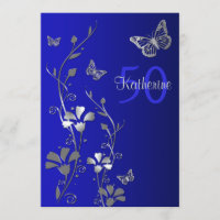 Blue, Silver Flowers & Butterflies 50th Birthday