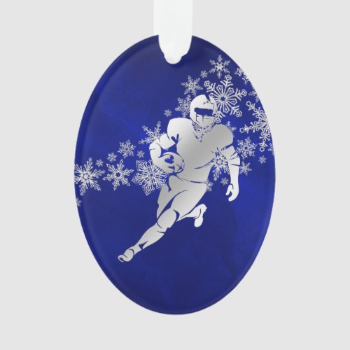 Blue Silver Football Player Ornament