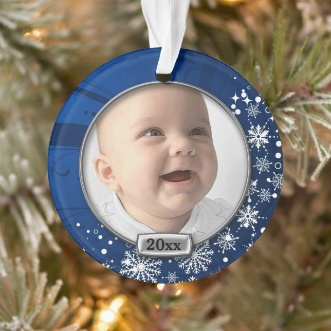 Blue/Silver Frame Baby's 1st Christmas Ornament (Tree)