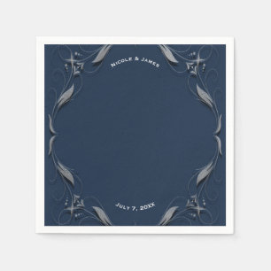 Blue & Silver Frame Elegant Vintage Wedding Party Napkins