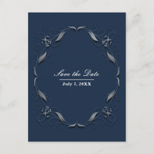 Blue & Silver Frame Elegant Wedding Save the Date Announcement Postcard