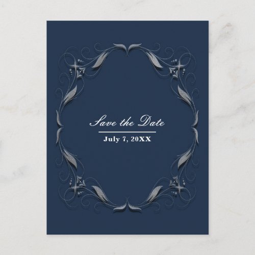 Blue  Silver Frame Elegant Wedding Save the Date Announcement Postcard