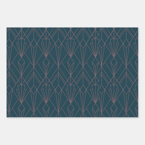 Blue silver geometric art deco vintage pattern wrapping paper sheets