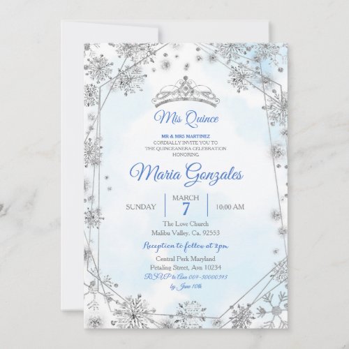 Blue  Silver Geometric Christmas Mis Quince Party Invitation