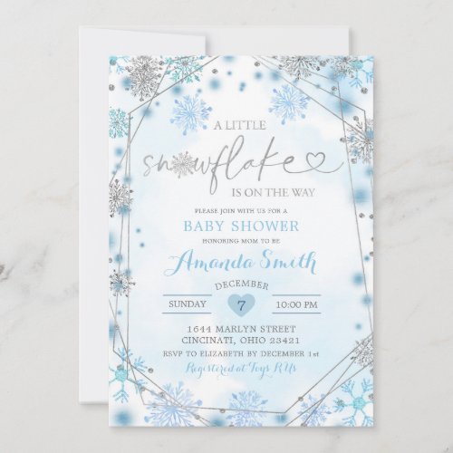 Blue  Silver Geometric Winter Baby Shower Invite5 Invitation