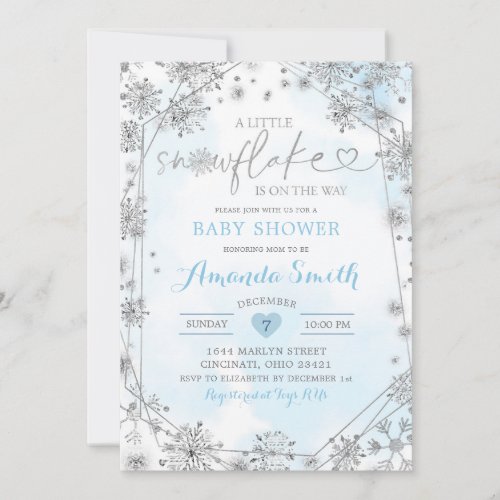 Blue  Silver Geometric Winter Baby Shower Invite6 Invitation