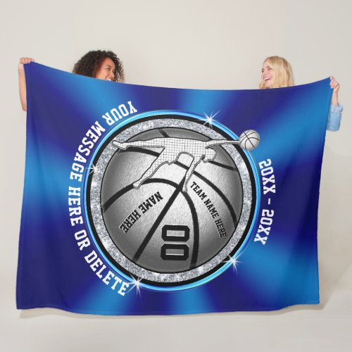 Blue Silver Girls Personalized Basketball Blanket