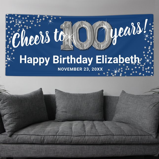 Blue Silver Glitter 100th Birthday Banner (Creator Uploaded)