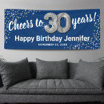 Blue Silver Glitter 30th Birthday Banner<br><div class="desc">Celebrate a milestone birthday in style with our elegant thirtieth birthday party banner. Boasting a customizable stylish blue background, faux silver sparkle, and modern 30th birthday celebration text, this banner is the perfect way to make a statement. Plus, our thirty silver helium balloons add an extra touch of glamour. Easily...</div>