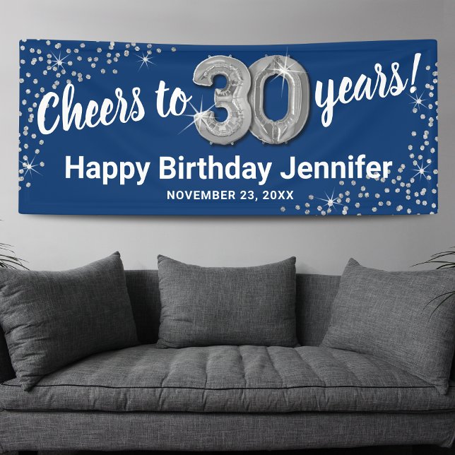 Blue Silver Glitter 30th Birthday Banner (Creator Uploaded)