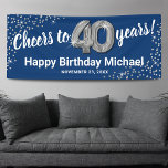 Blue Silver Glitter 40th Birthday Banner<br><div class="desc">Elegant fortieth birthday party banner featuring a stylish blue background that can be changed to any color,  silver sparkly glitter,  forty silver hellium balloons,  and a modern 40th birthday celebration text template that is easy to personalize.</div>