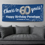 Blue Silver Glitter 60th Birthday Banner<br><div class="desc">Elegant sixtieth birthday party banner featuring a stylish blue background that can be changed to any color,  silver sparkly glitter,  sixty silver hellium balloons,  and a modern 60th birthday celebration text template that is easy to personalize.</div>