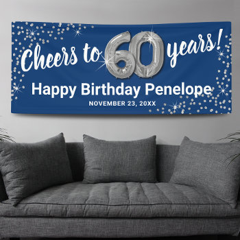 Blue Silver Glitter 60th Birthday Banner by special_stationery at Zazzle