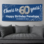 Blue Silver Glitter 60th Birthday Banner<br><div class="desc">Celebrate a milestone birthday in style with our elegant sixtieth birthday party banner. Boasting a customizable stylish blue background, faux silver sparkle, and modern 60th birthday celebration text, this banner is the perfect way to make a statement. Plus, our sixty silver helium balloons add an extra touch of glamour. Easily...</div>