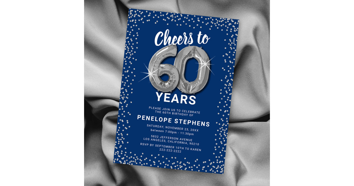 Blue Silver Glitter 60th Birthday Template | Zazzle