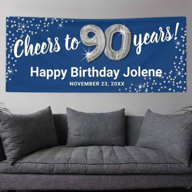 Blue Silver Glitter 90th Birthday Banner (Creator Uploaded)