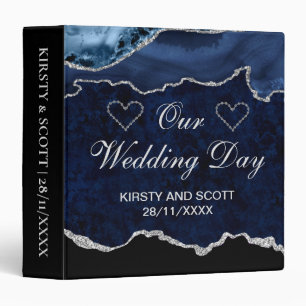 Blue & Silver Glitter Agate Wedding Photo Album 3 Ring Binder