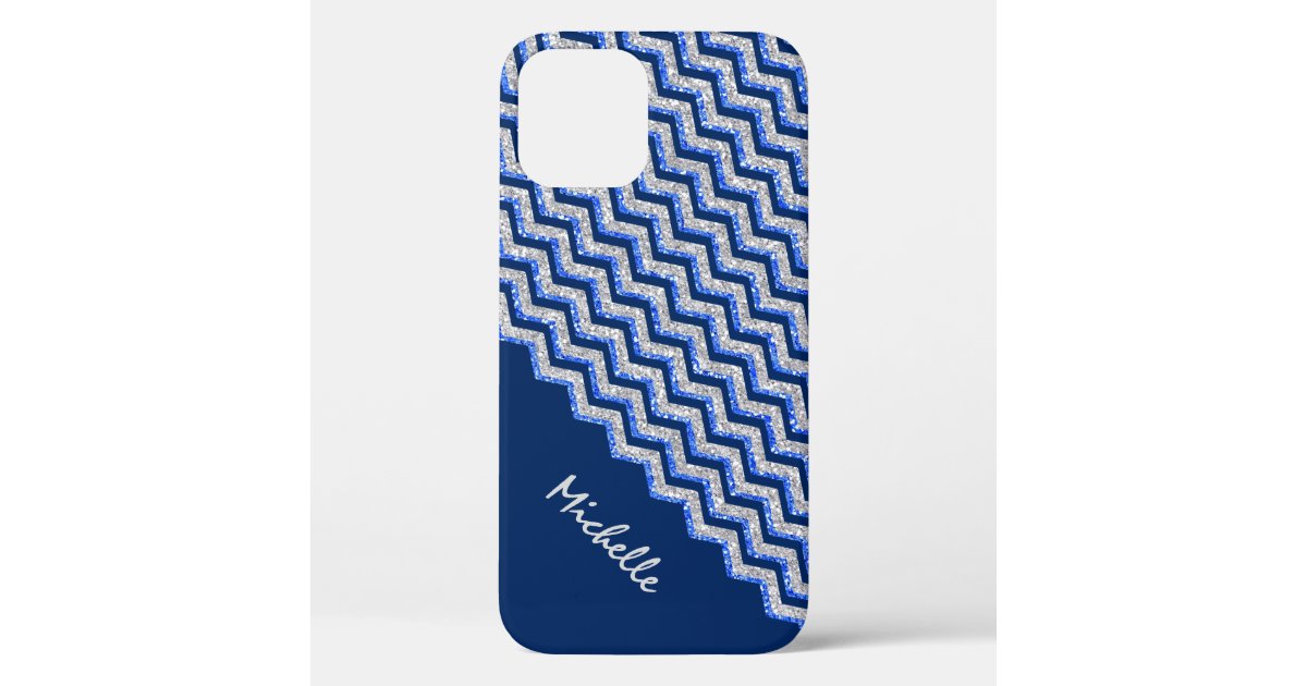 Blue Silver Glitter Chevron Personalized Case Mate Iphone Case Zazzle