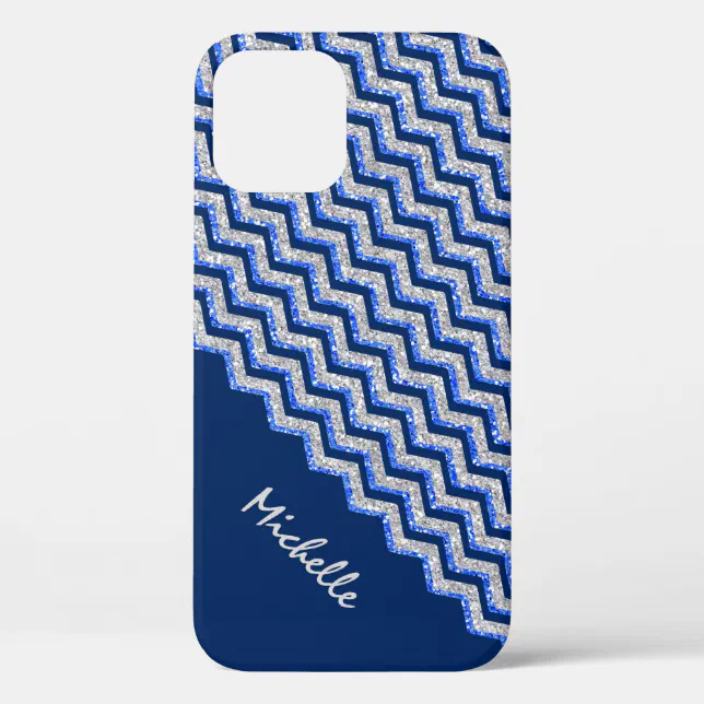 Blue Silver Glitter Chevron Personalized Case Mate Iphone Case Zazzle