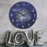Blue silver glitter dust large clock<br><div class="desc">A chic blue background,  decorated with faux silver glitter dust. The blue color is uneven.</div>