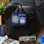 Blue & Silver Glitter Football Player Team Spirit Luggage Tag<br><div class="desc">This elegant sports-themed luggage tag features icy silver and deep blue faux glitter. The classic crest design includes a silver-blue football,  silver glitter stars,  and space for your name and number. Sleek and sparkly—perfect for football fans with style.</div>