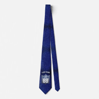 Blue & Silver Glitter Football Player Team Spirit Neck Tie