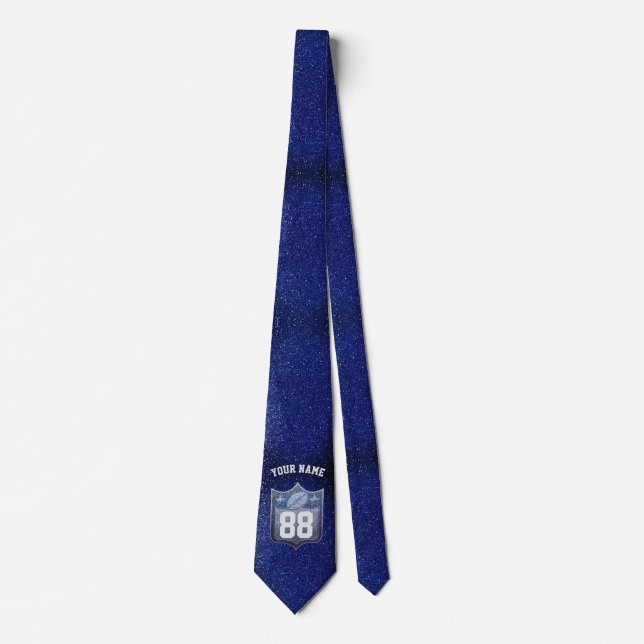 Blue & Silver Glitter Football Player Team Spirit Neck Tie (Front)