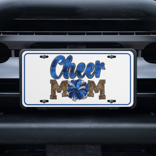 Blue Silver Glitter Mom Life Cheer Mom License Plate