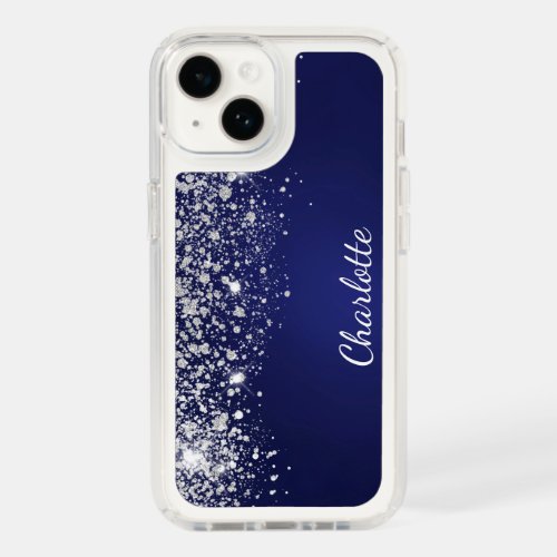 Blue silver glitter monogram name script speck iPhone 14 case