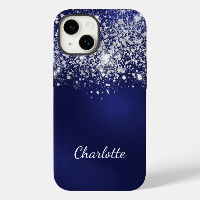 Blue silver glitter name script  Case-Mate iPhone case (Back)
