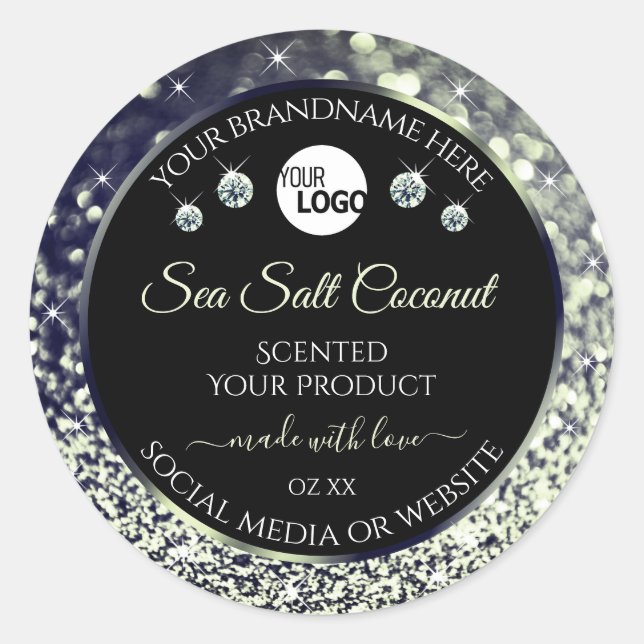 Blue Silver Glitter Product Labels Logo Diamonds (Front)