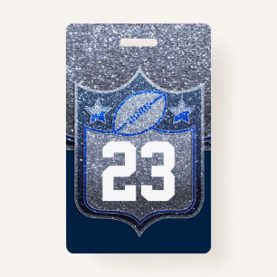 Blue & Silver Glitter School Football Team Sports Badge