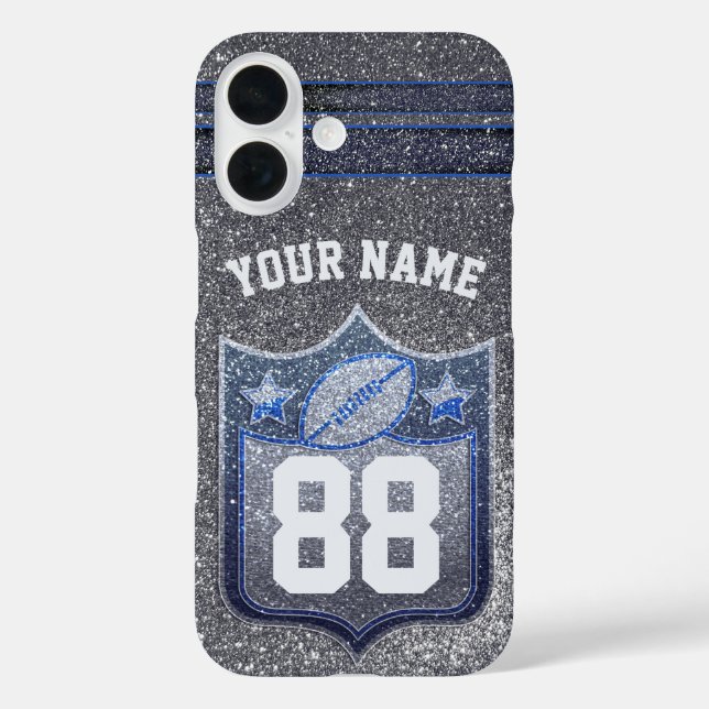 Blue & Silver Glitter School Football Team Sports Case-Mate iPhone Case (Back)
