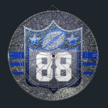 Blue & Silver Glitter School Football Team Sports Dart Board<br><div class="desc">Faux glitter sparkles behind a bold jersey number. Easily update the football player's number to your favorite team player or your own jersey number. Available in other sparkly team colors.</div>