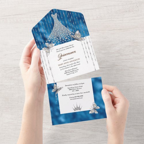 Blue silver glitter sequin dress shiny gown girls all in one invitation