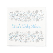 Blue & Silver Glitter Snowflake Baby Shower Paper Napkins