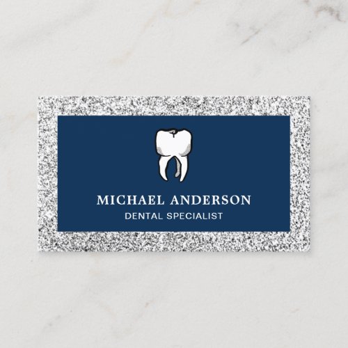 Blue Silver Glitter Tooth Dental Clinic Dentist Business Card