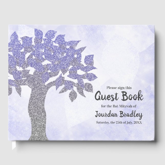 Blue & Silver Glitter Tree Guest Book (Front)