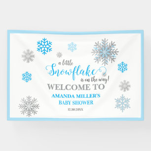 Blue Silver Glittery Snowflake Winter Baby Shower  Banner