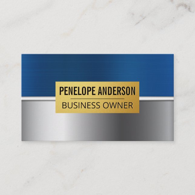 Blue Silver Gold Metallic Background Business Card (Front)