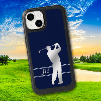 Blue Silver Golf Monogram Otterbox Iphone 14 Case by MegaCase at Zazzle