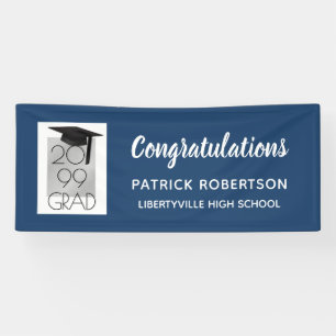Blue & Silver GRAD Custom Color Graduation Banner