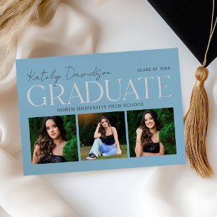Blue Silver Graduate Photo Collage Grad Party Foil Invitation
