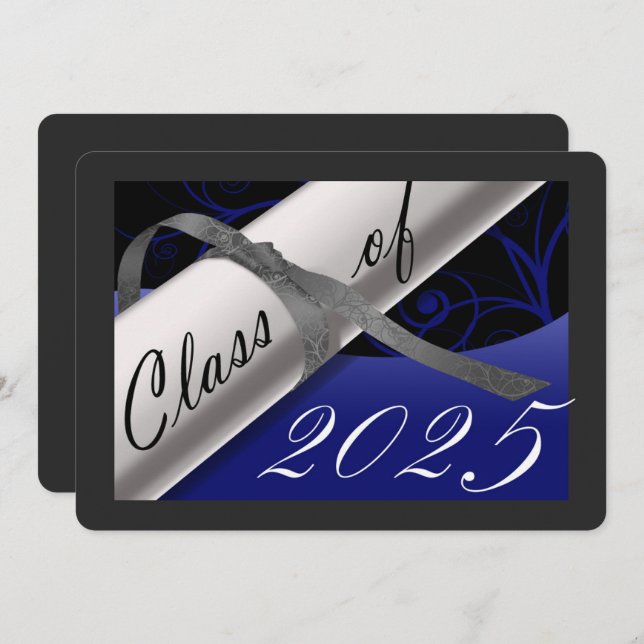 Blue & Silver Graduation Party Invitation (Front/Back)